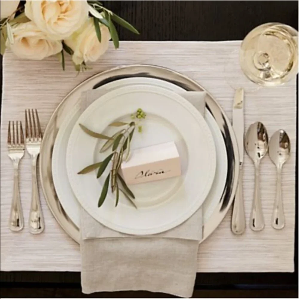 Crate&Barrel Polished Stainless Charger Plates - Silver Tone (Set of 4)